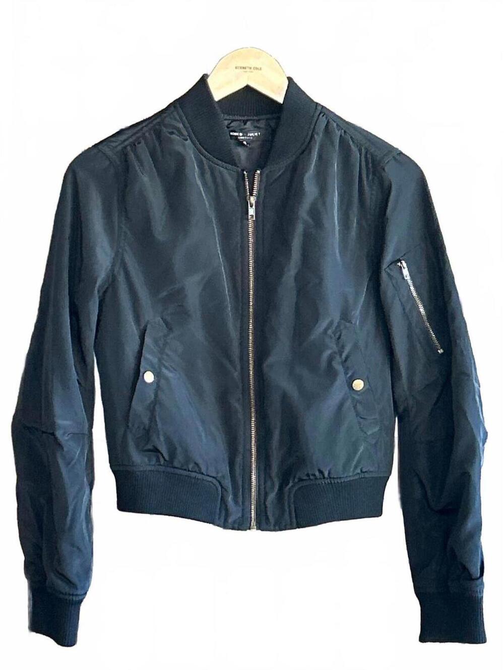 Romeo & Juliet Bomber Jacket Small Black Zip Front Snap Pockets Streetwear